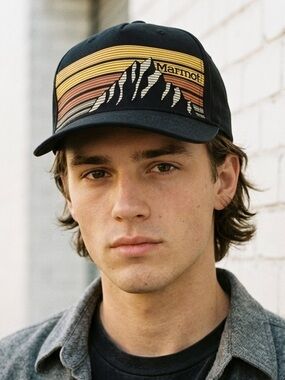 Marmot Mountain Hat Cap Snapback Mens Blue Gray Mesh Trucker Outdoor Hiking